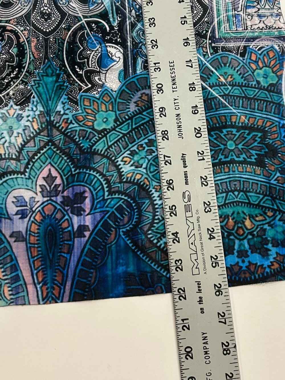 EUC Chico's blue floral sublimation paisley top with 3/4 bell sleeves, size L - Picture 7 of 7